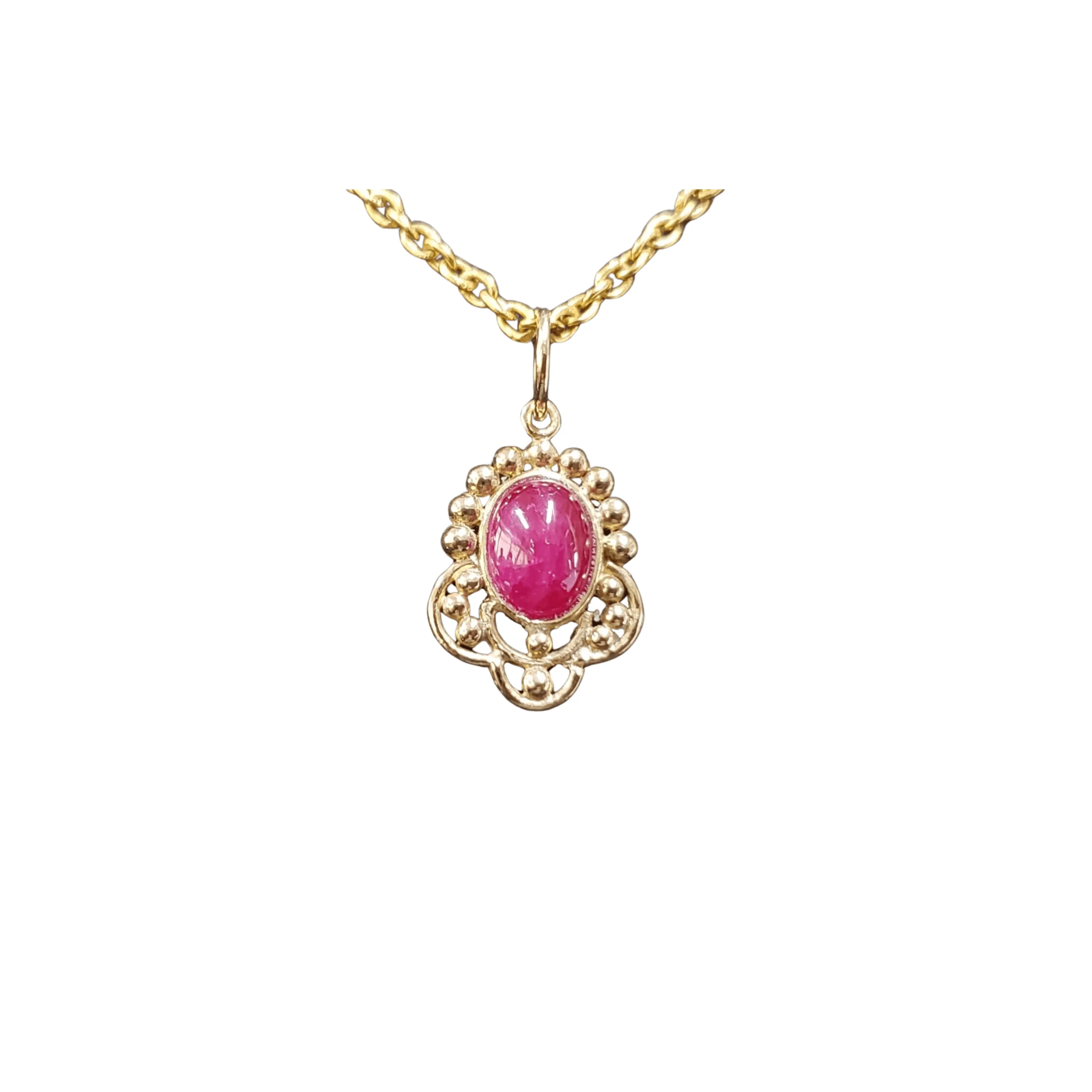 14k Gold Oval Cabochon Ruby Pendant