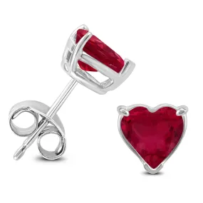 14K White Gold 4Mm Heart Ruby Earrings