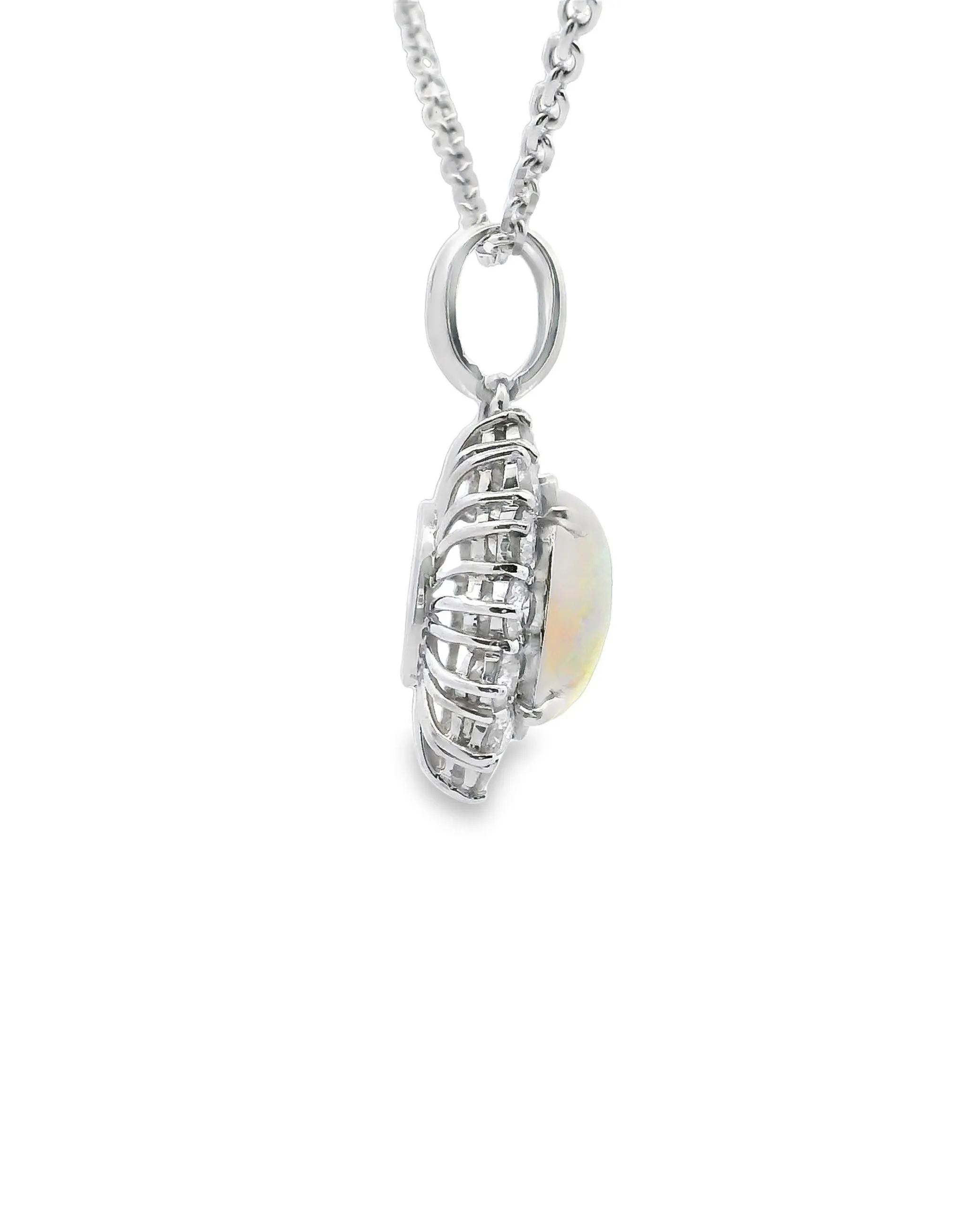 14K White Gold Opal and Diamond Necklace
