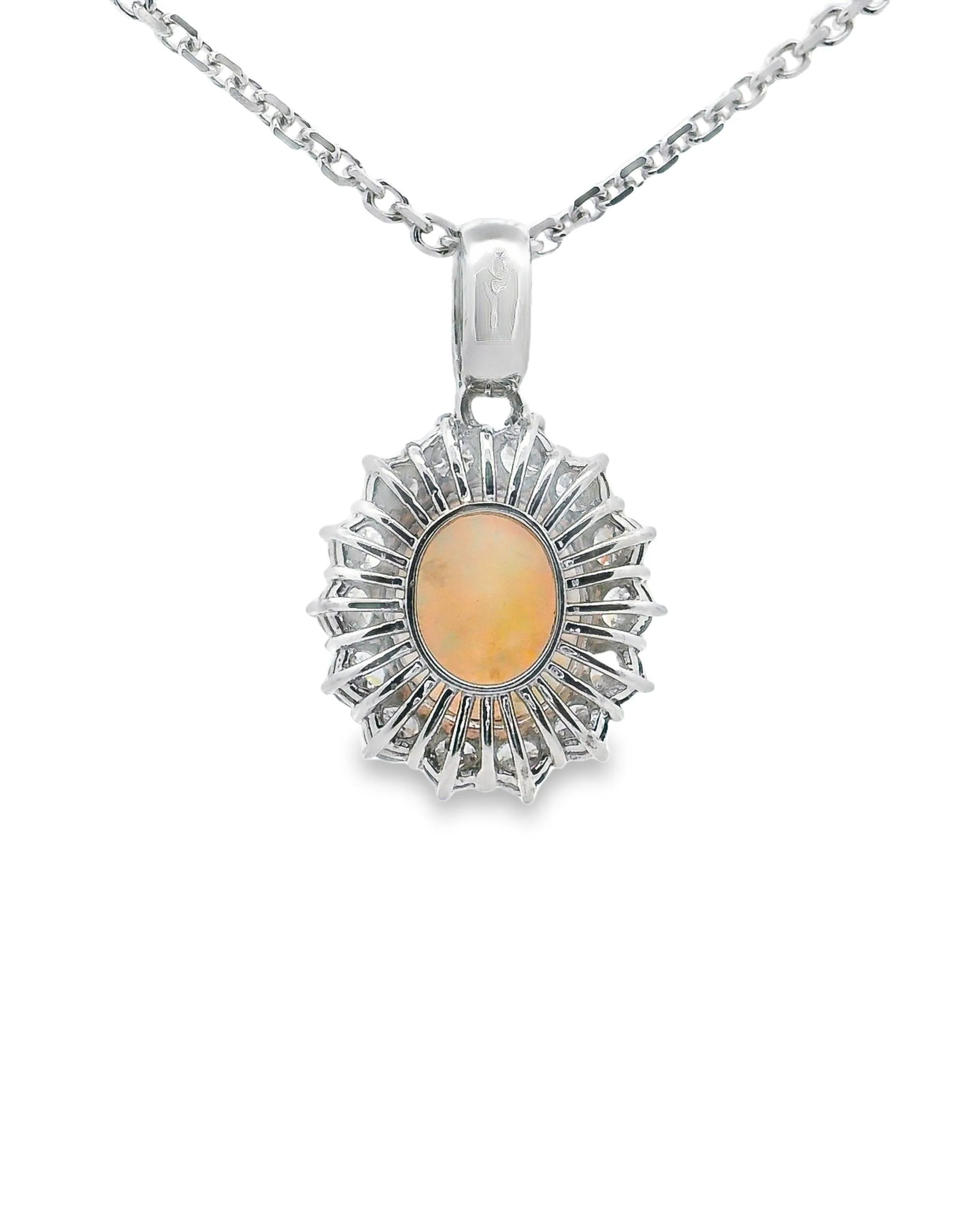 14K White Gold Opal and Diamond Necklace