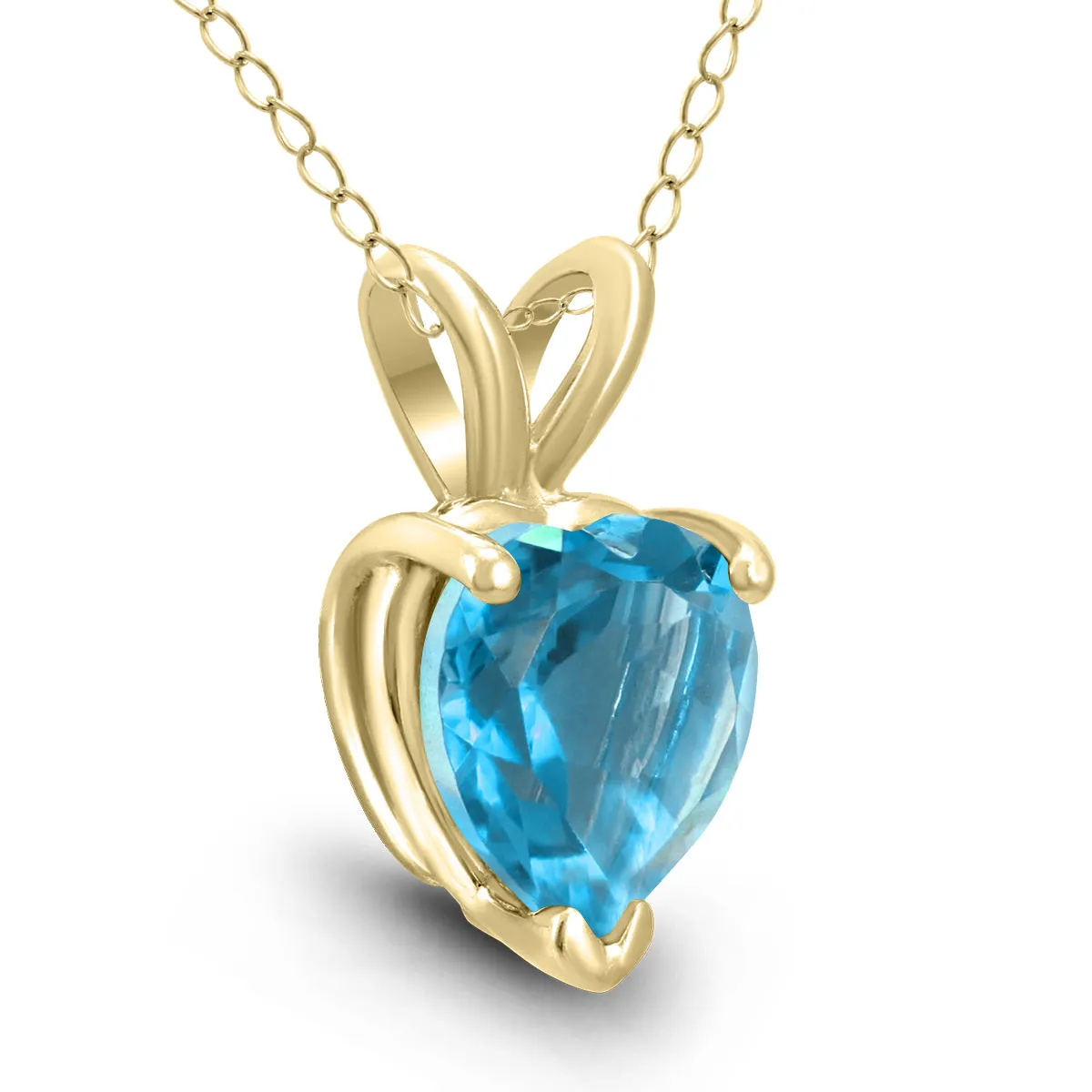 14K Yellow Gold 7Mm Heart Blue Topaz Pendant