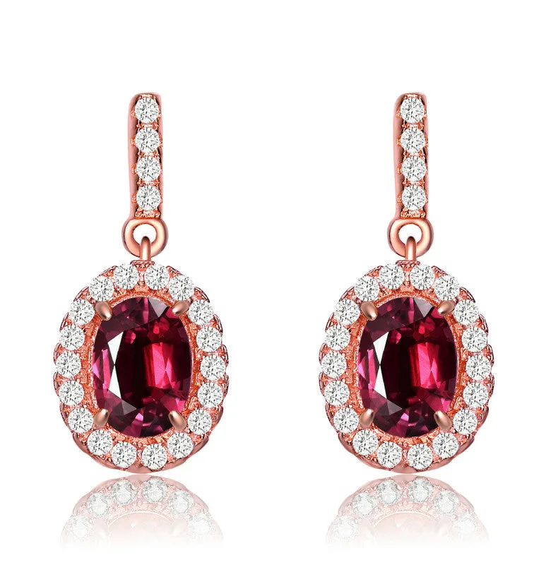 18k Rose Gold Plated with Colored Cubic Zirconia Dangle Earrings