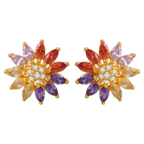 22k Gold Earrings With Rangoli-inspired Floral Design And Vibrant Hues