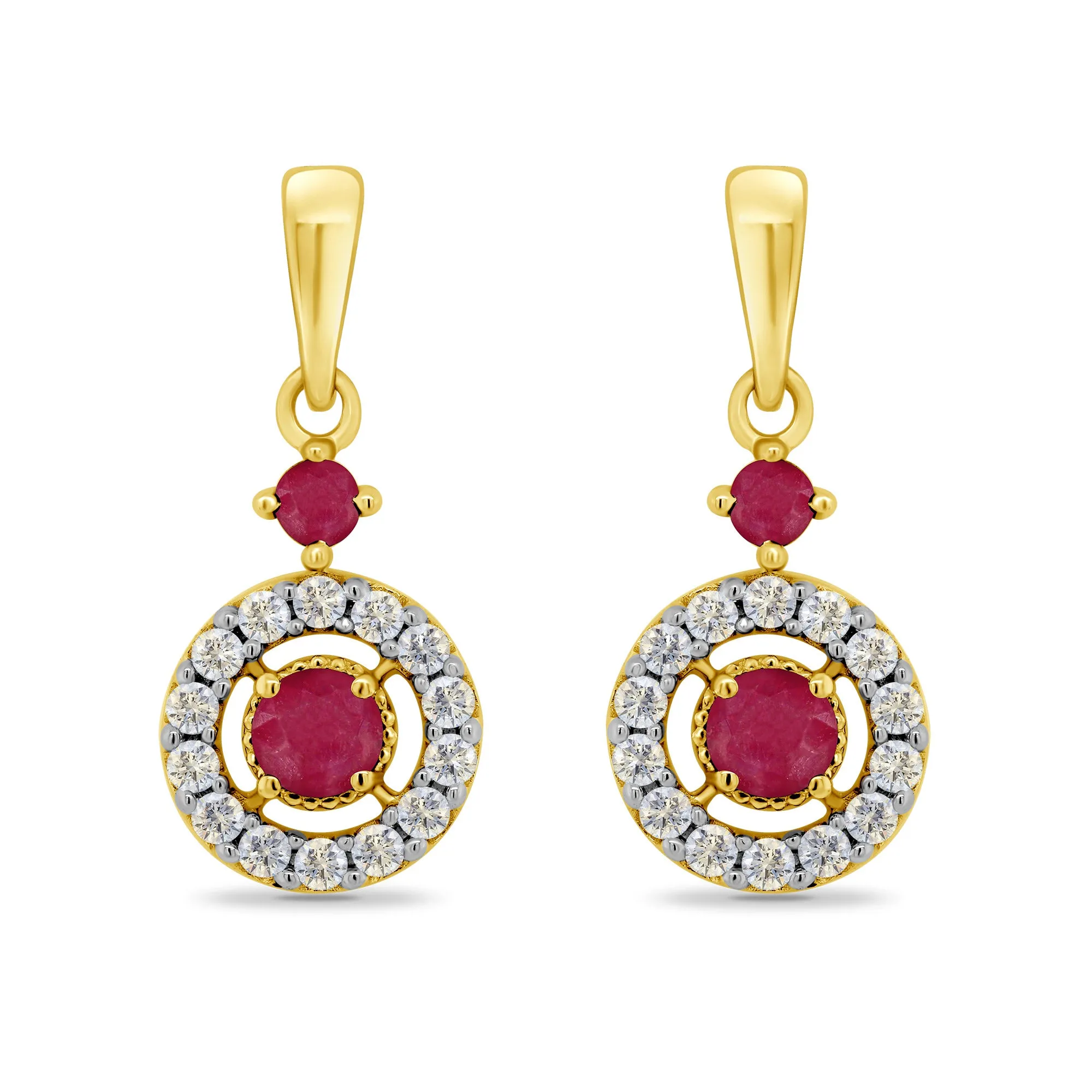 9K Yellow Gold Ruby & Diamond Drop Earrings