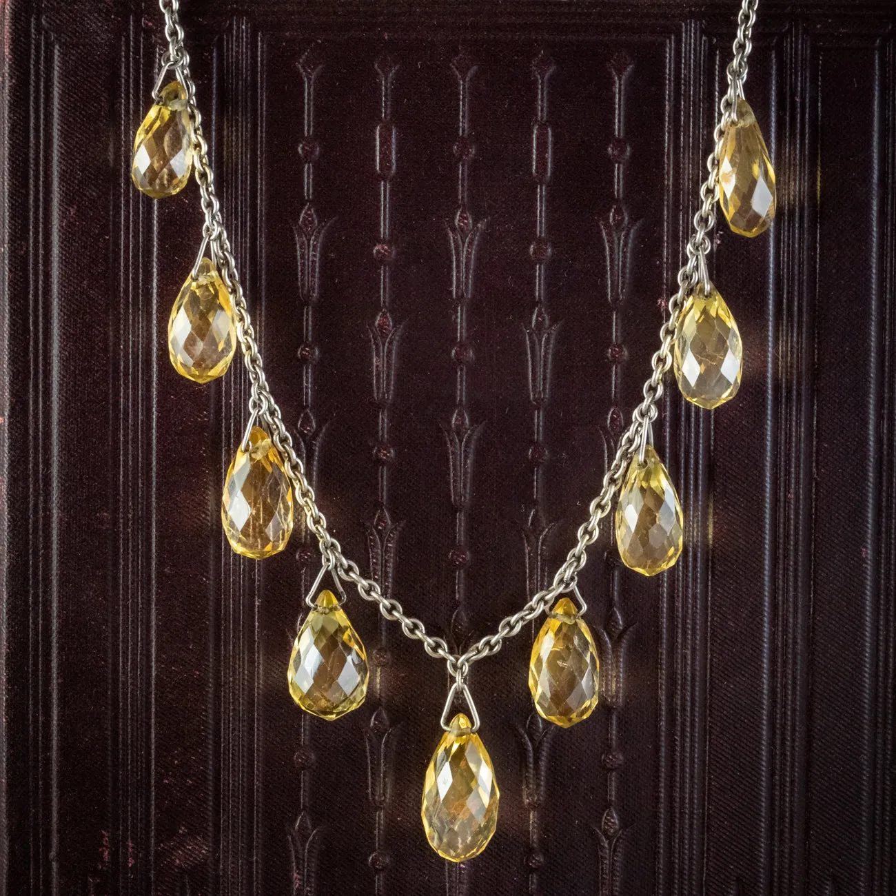 Antique Victorian Citrine Dropper Necklace Silver