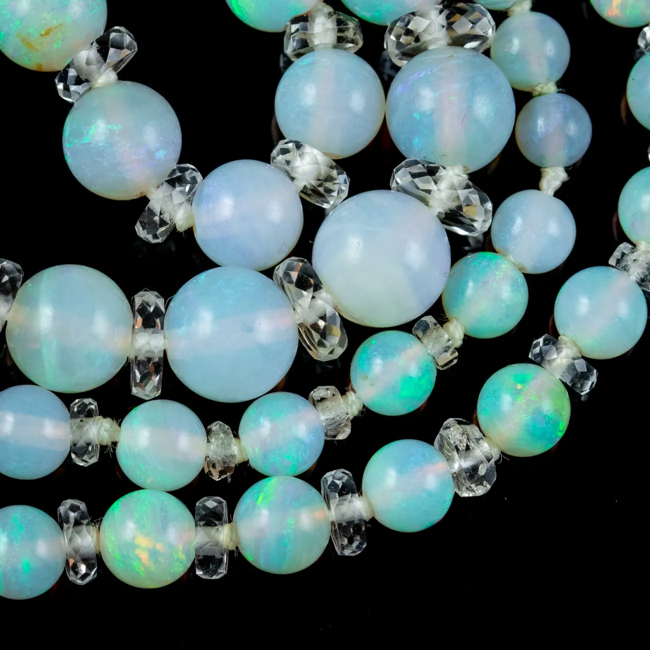 Antique Victorian French Opal Crystal Bead Necklace