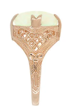Art Deco Vintage Design Large White Opal Filigree Ring in 14 Karat Rose Gold
