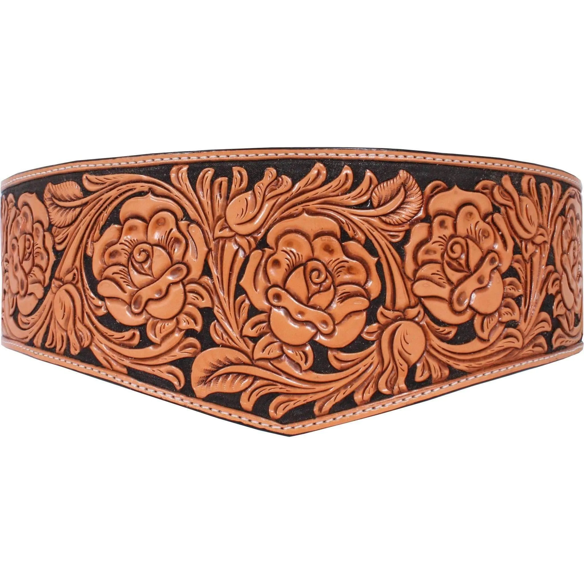 B810 - Natural Rose Tooled Wide V Belt