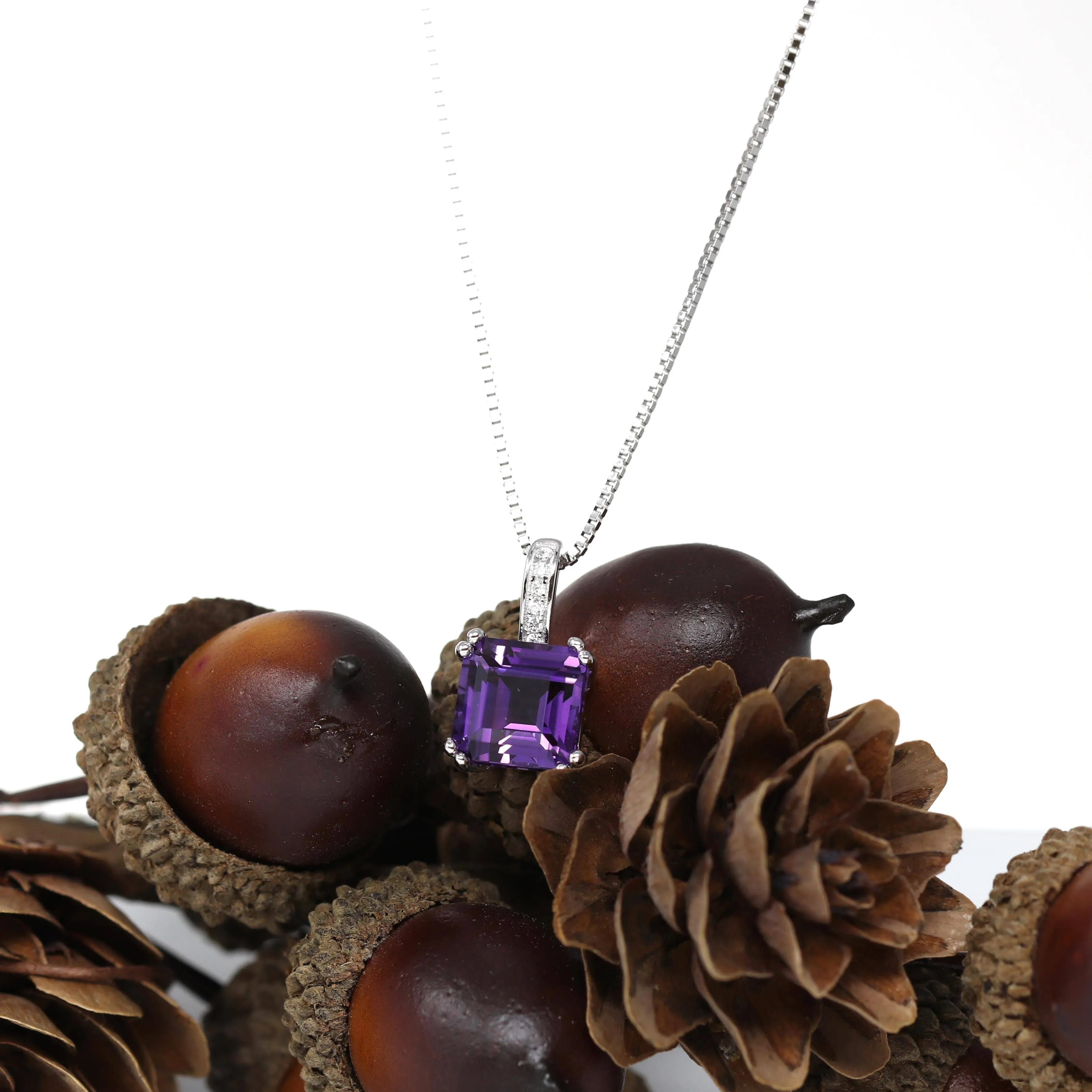 Baikalla™ Classic Sterling Silver Natural Amethyst Citrine Pendant Necklace With CZ