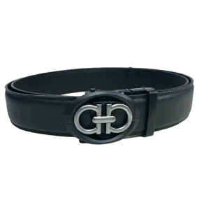 Black Genuine Leather Fancy Design Belt for Men's Sliver Buckle