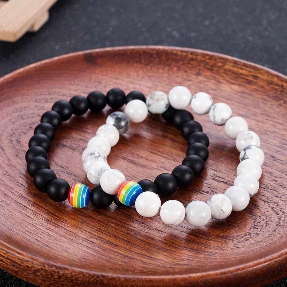 Bracelet LGBT Pride Unisex beaded bracelet Onyx black or Marble white
