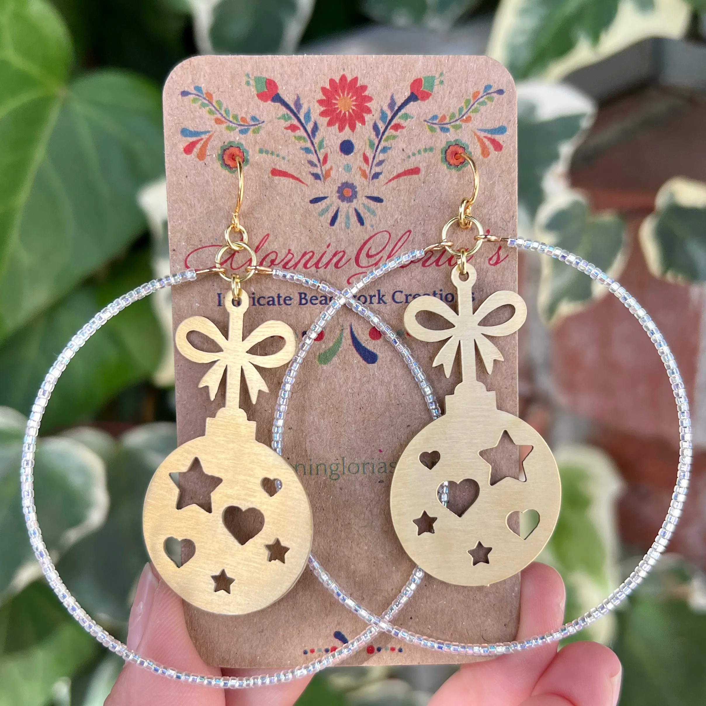 Christmas Charm Beaded Hoop Earrings
