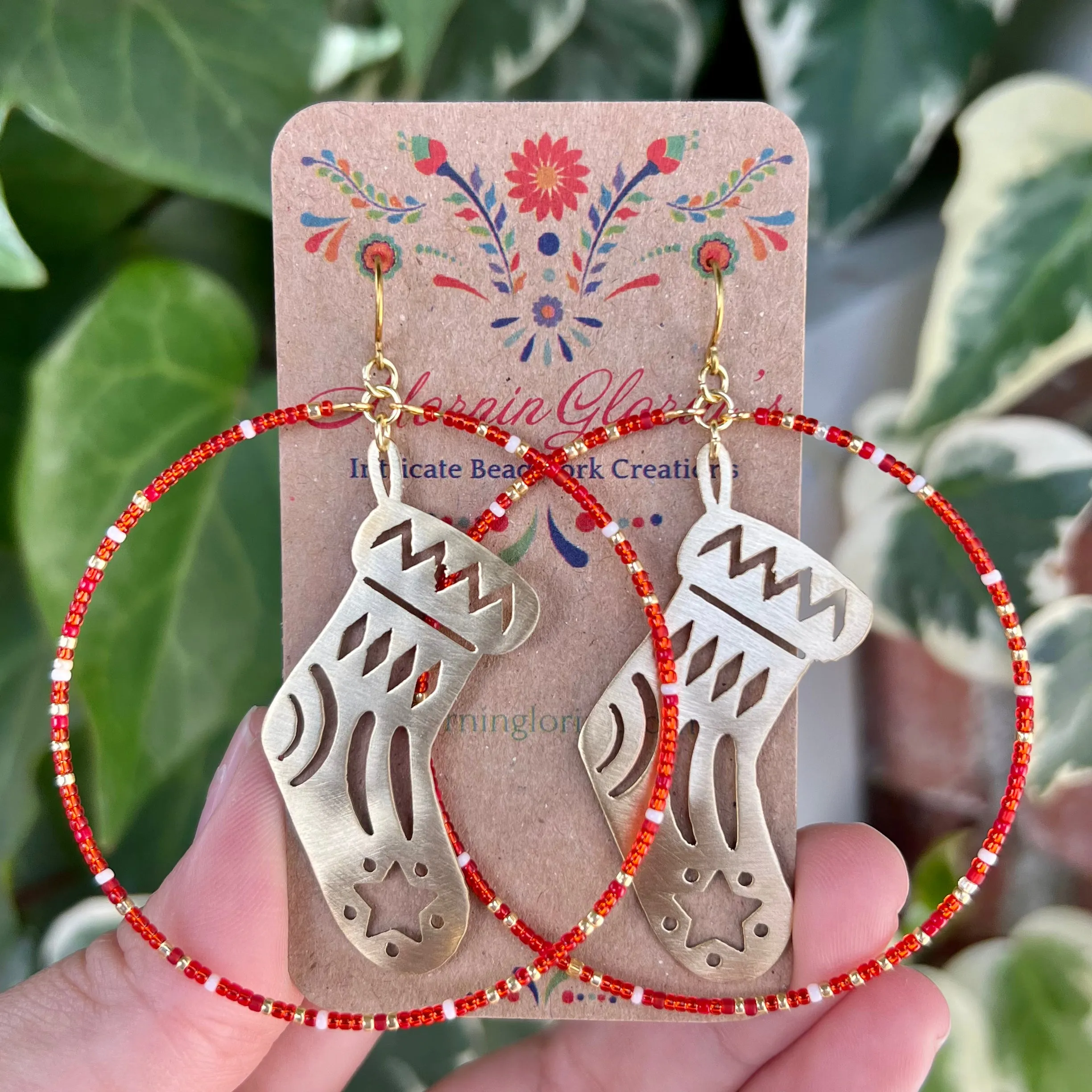 Christmas Charm Beaded Hoop Earrings