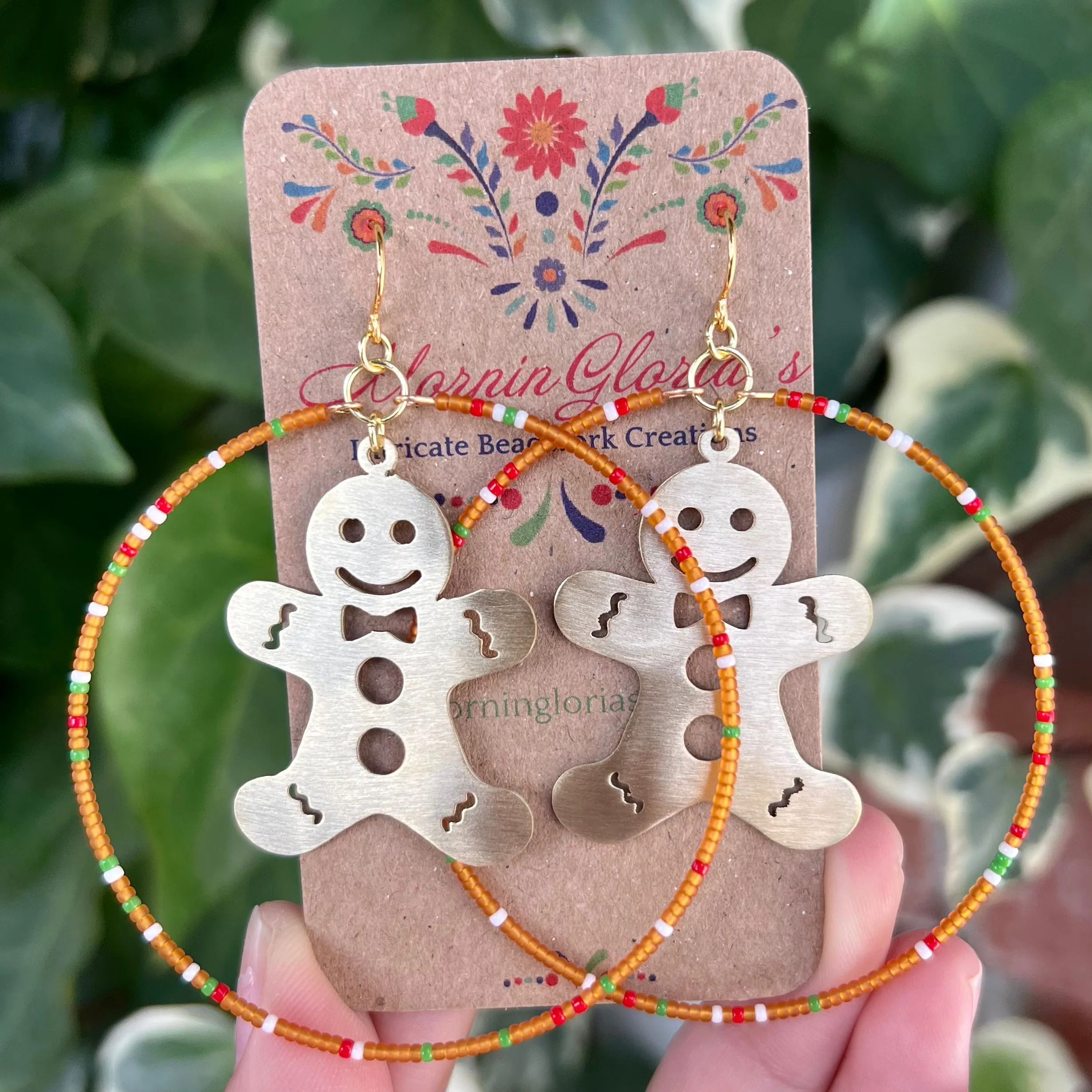 Christmas Charm Beaded Hoop Earrings