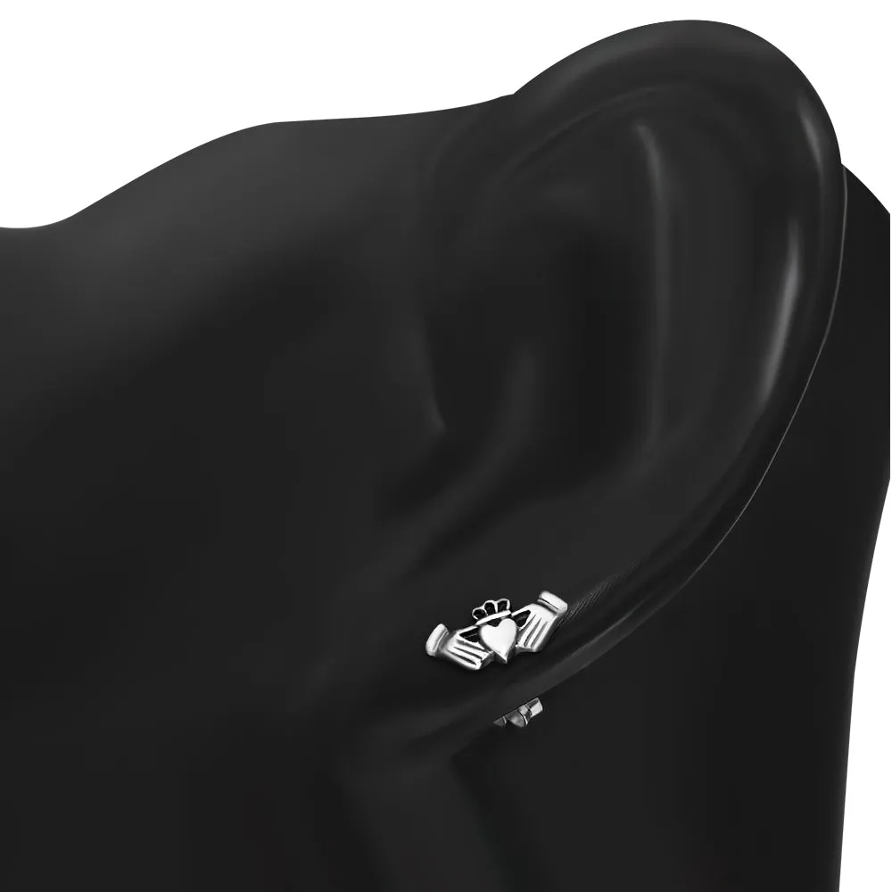 Claddagh Stud Plain Silver Earrings
