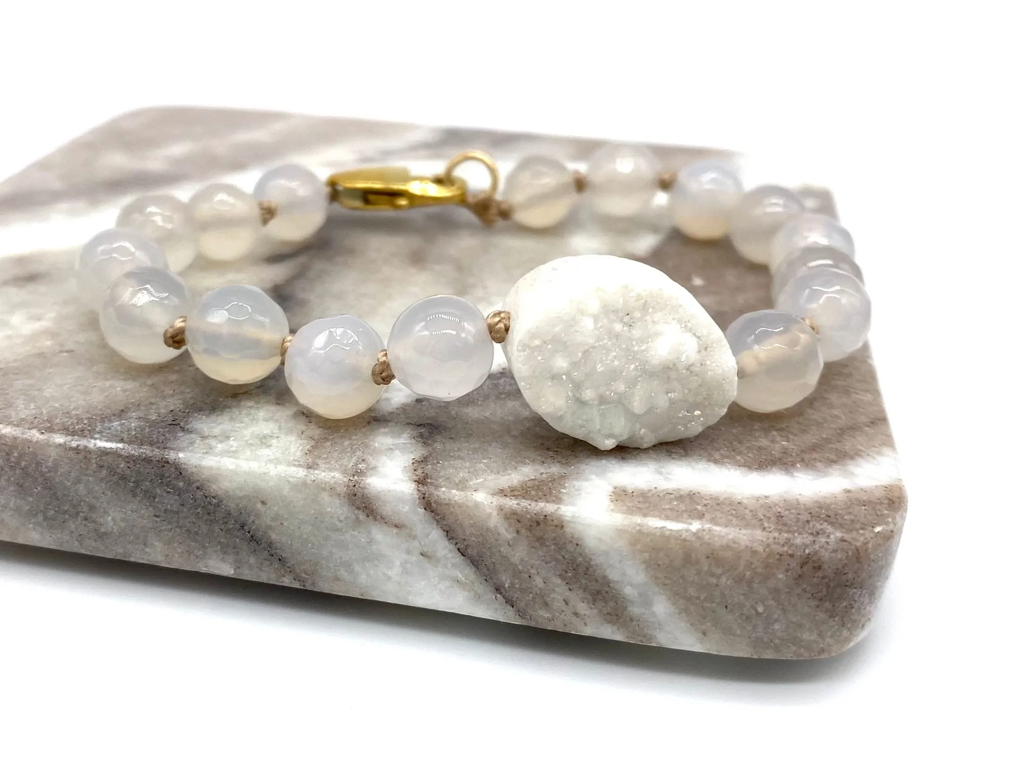 Druzy Agate White Gemstone Bracelet