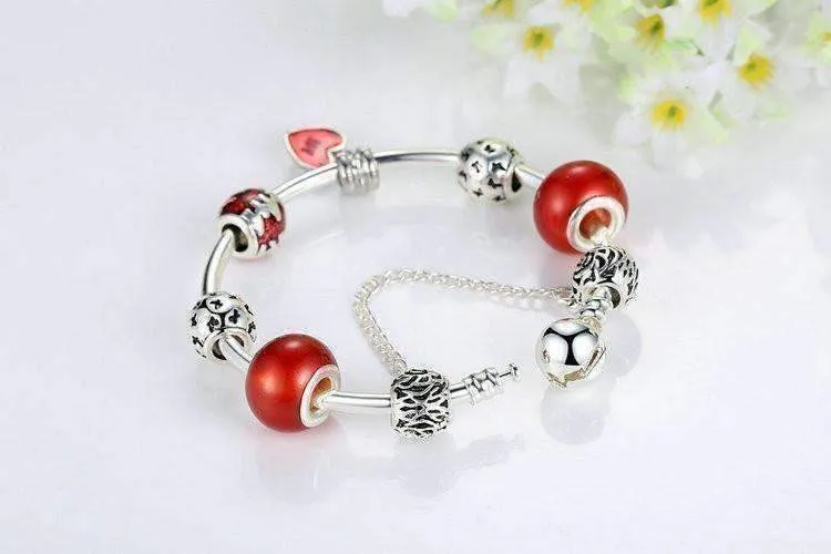 Essence of Love Red & Silver Bangle Bracelet for Woman