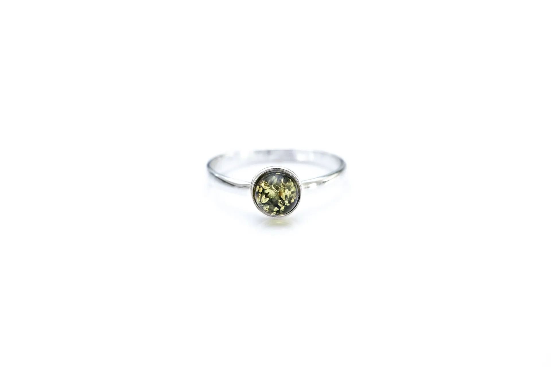 ESSENTIALS Mini Green Amber Stacking Ring - Minimalist Amber Jewelry for Everyday Wear
