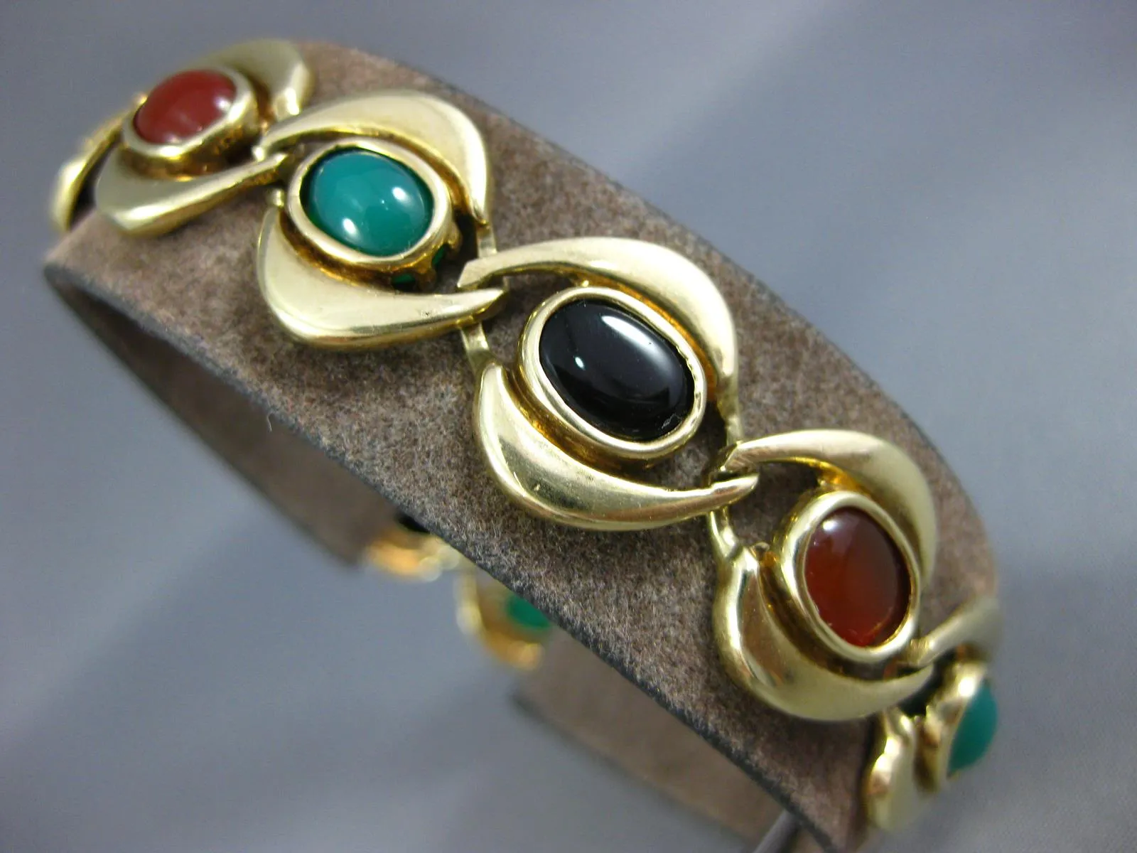 ESTATE WIDE & LONG AAA MULTI COLOR ONYX 14KT YELLOW GOLD INFINITY LOVE BRACELET