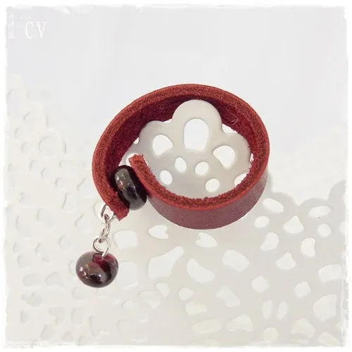 Garnet Gemstone Leather Ring