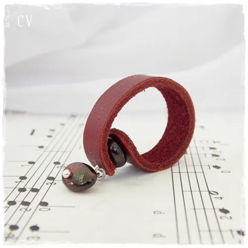 Garnet Gemstone Leather Ring