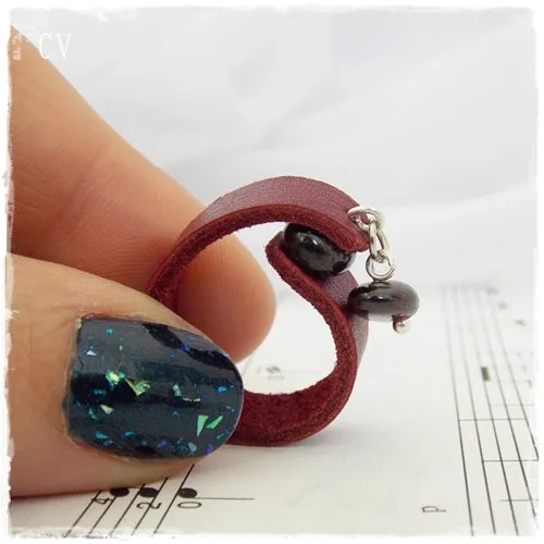 Garnet Gemstone Leather Ring