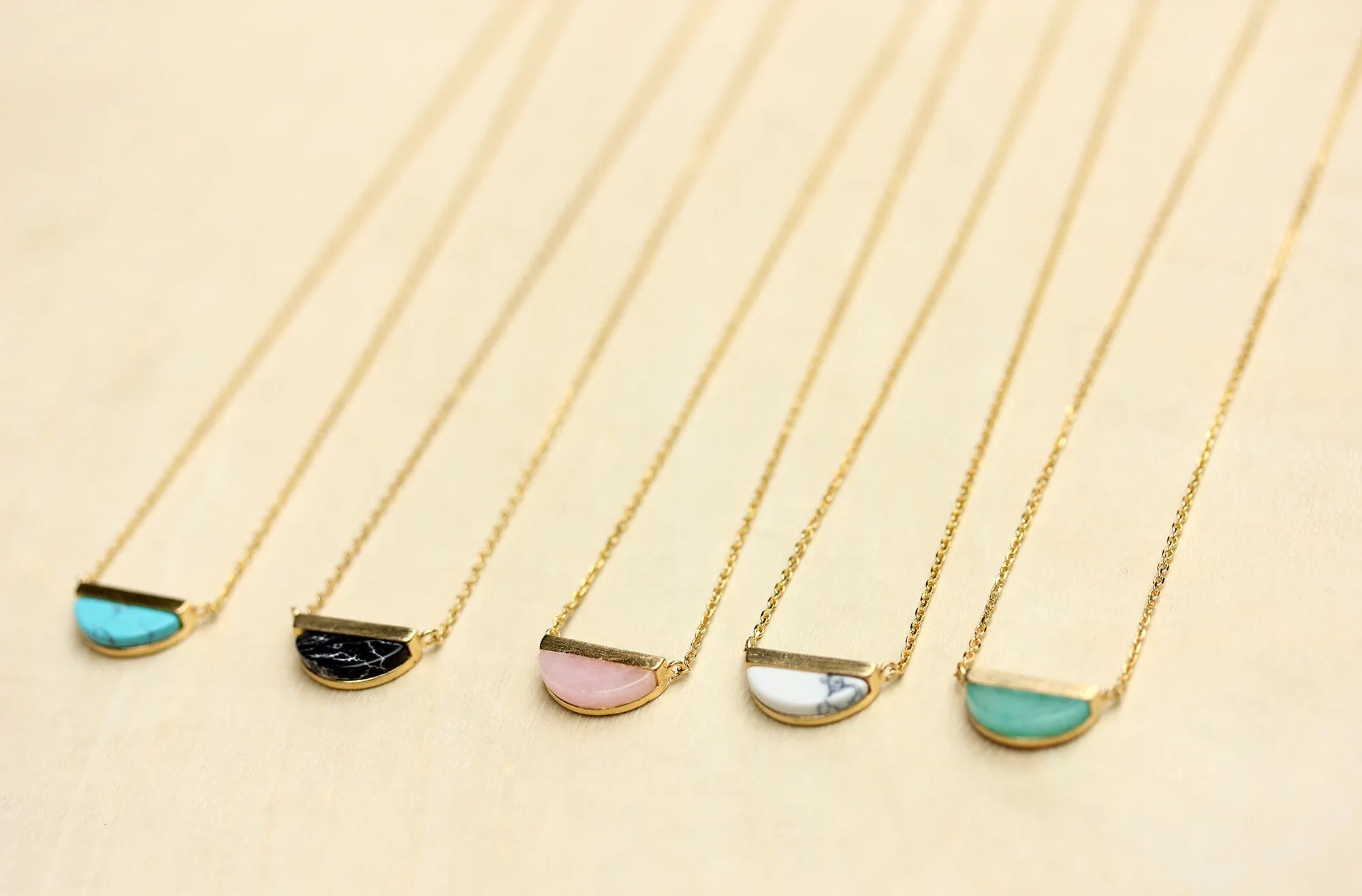 Gemstone Split Half Circle Necklace