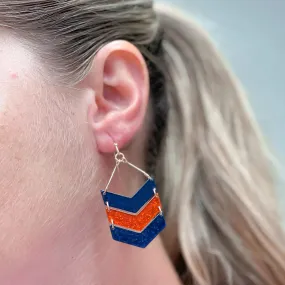 Glitter Game Day Arrow Dangle Earrings - Navy Blue & Red
