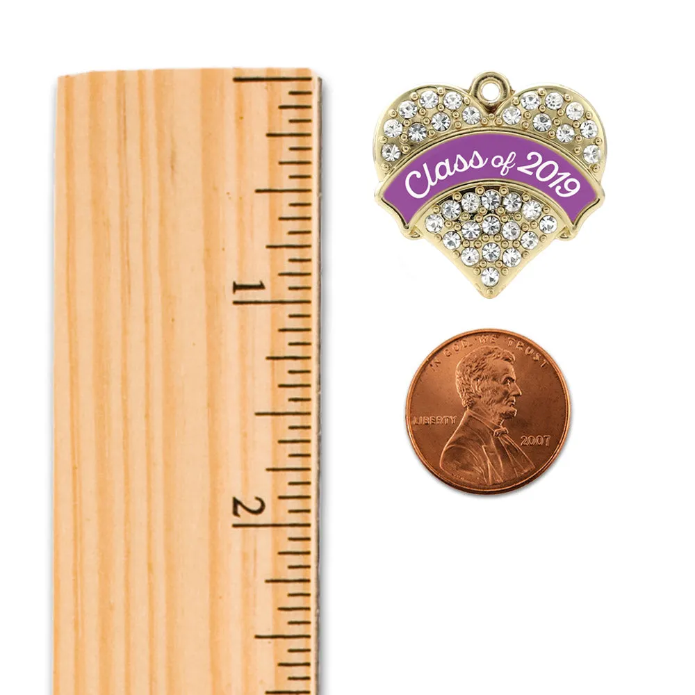 Gold Class of 2019 - Purple Pave Heart Charm Toggle Bracelet