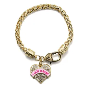 Gold I GOT U BABE Pink Candy Pave Heart Charm Braided Bracelet