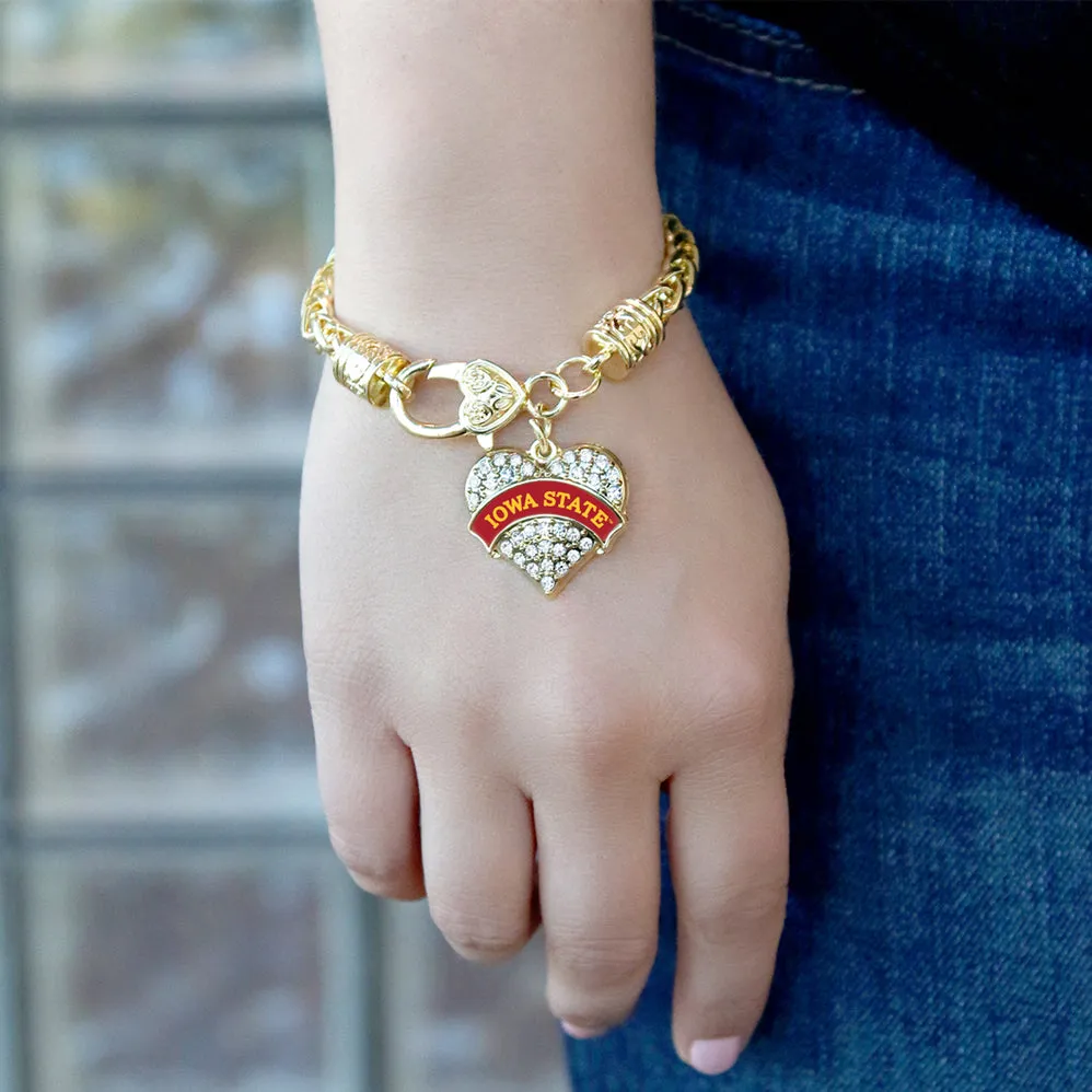 Gold Iowa State University [NCAA] Pave Heart Charm Braided Bracelet
