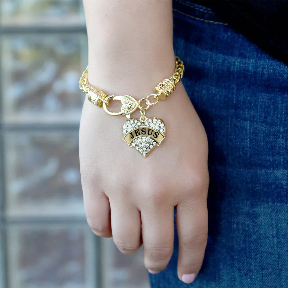 Gold Jesus Pave Heart Charm Braided Bracelet