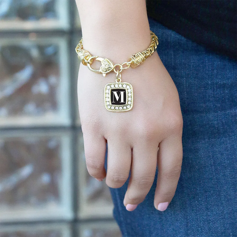 Gold My Vintage Initials - Letter M Square Charm Braided Bracelet