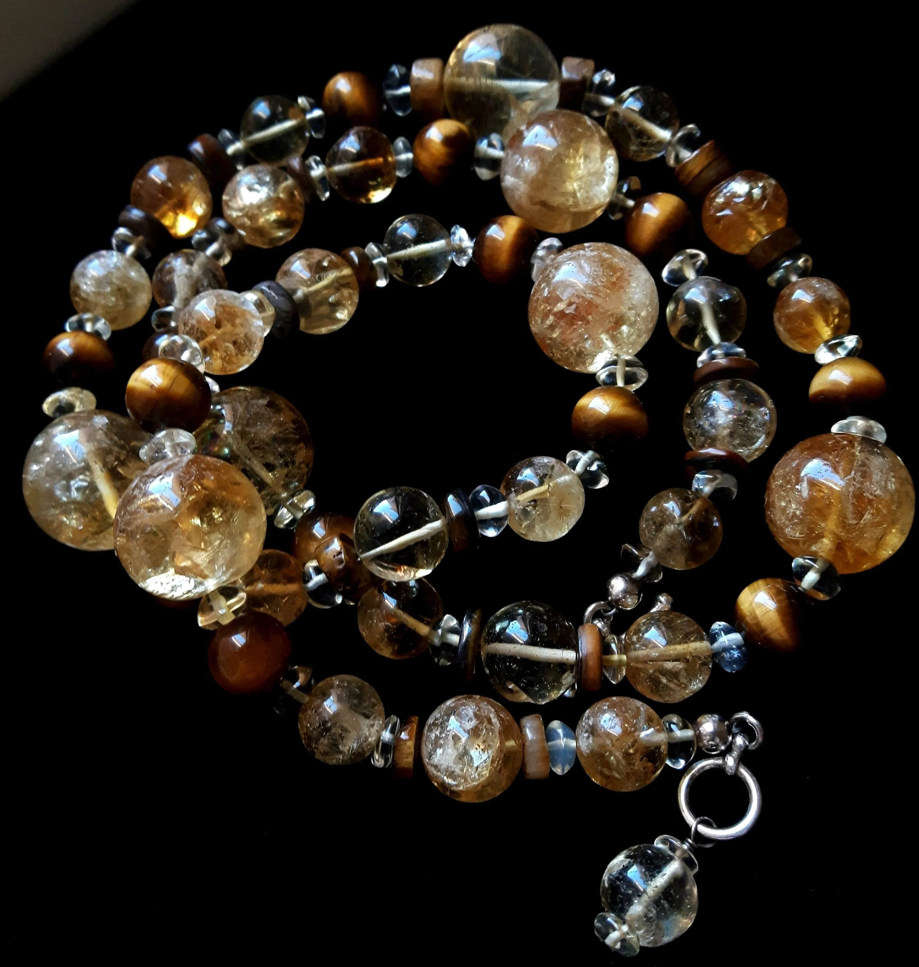 Golden Citrine, Tiger Eye & Silver Necklace