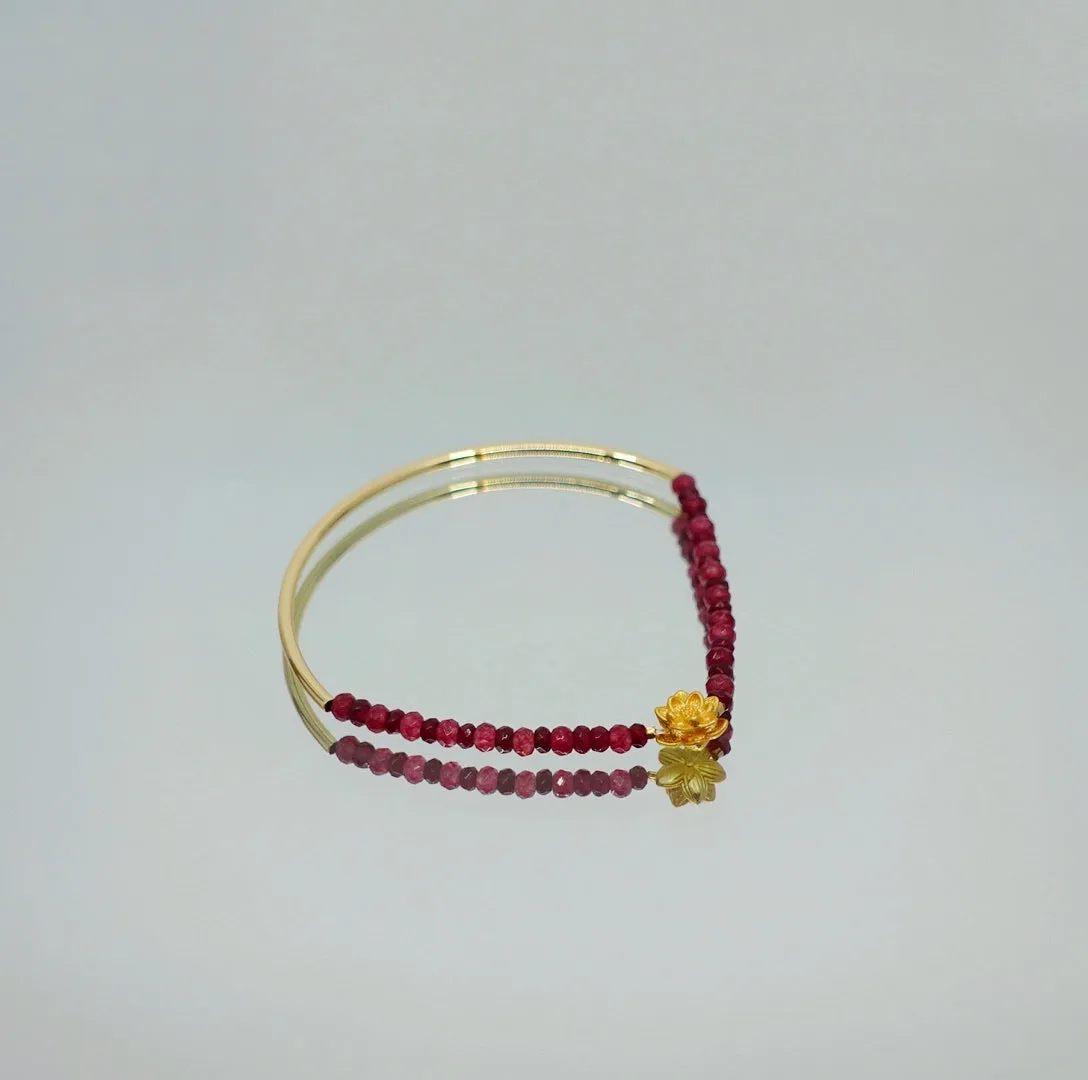 Half Bangle Lotus Ruby Bracelet