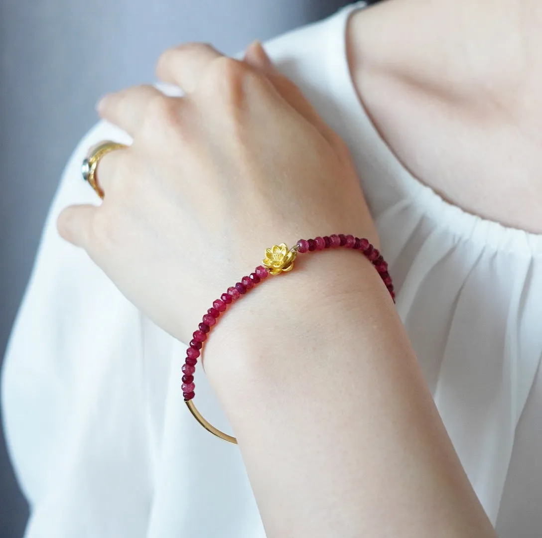 Half Bangle Lotus Ruby Bracelet
