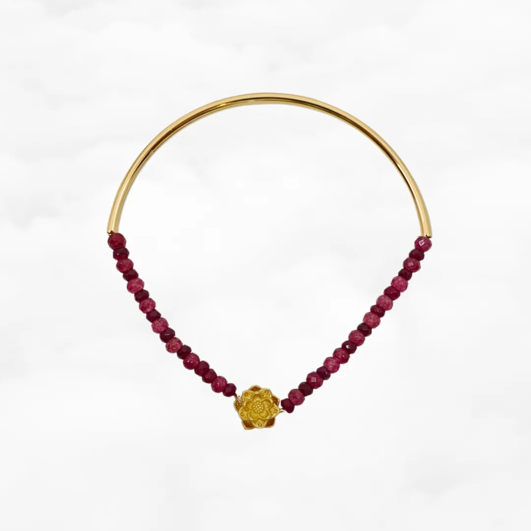 Half Bangle Lotus Ruby Bracelet