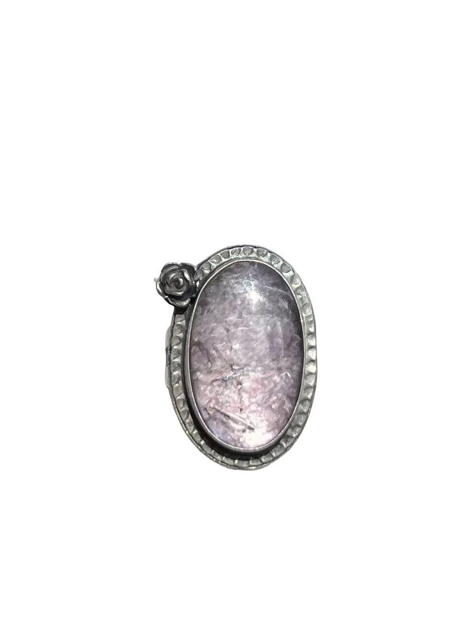 Lepidolite Purple Mica Oval Ring with Rose