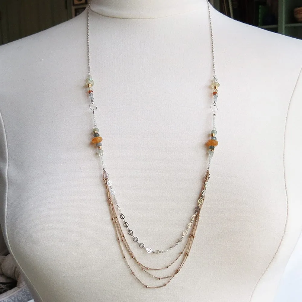 LONG HESSONITE MIX NECKLACE