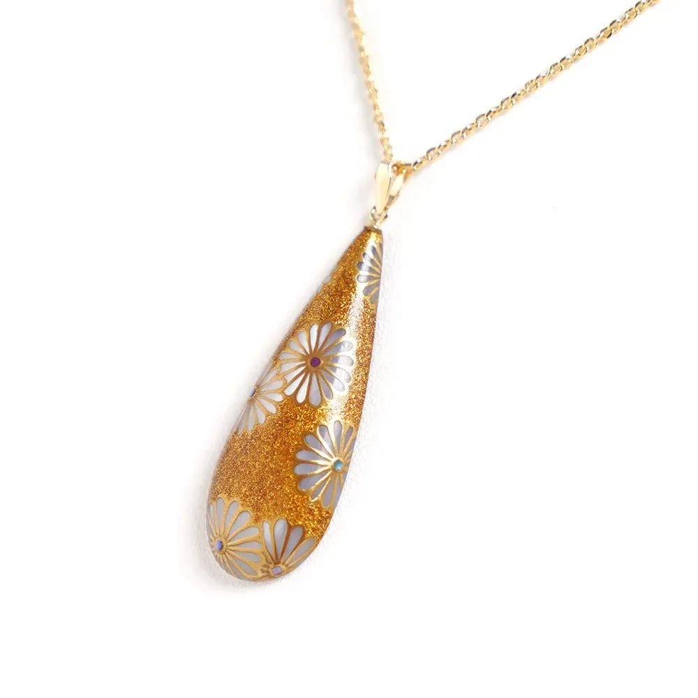 Maki-e Urushi Lacquer Pendant Necklace - White South Sea Pearl Shell / Chrysanthemum -, Traditional Japanese Urushi Lacquer Jewelry