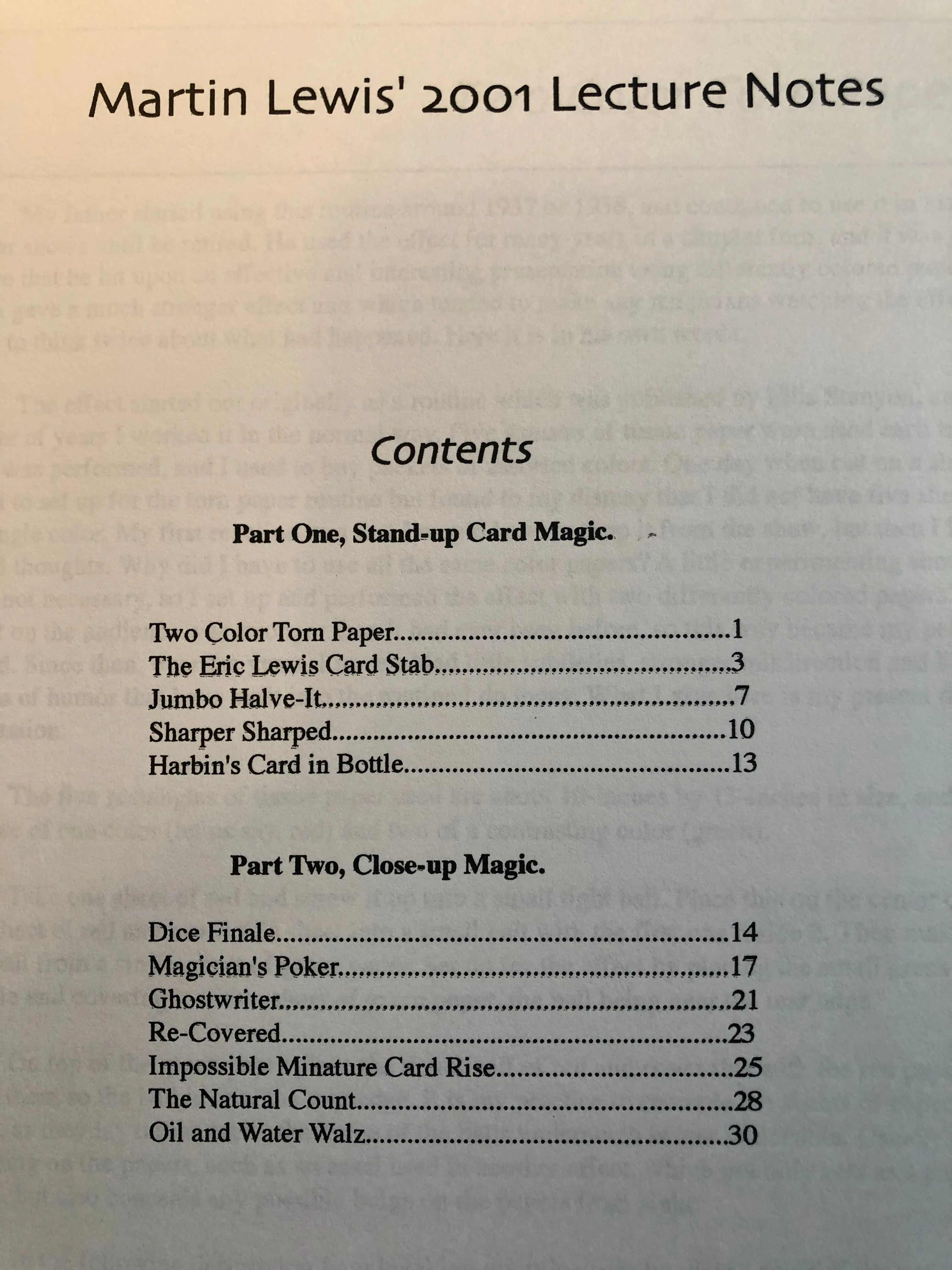 Martin Lewis 2001 Lecture Notes