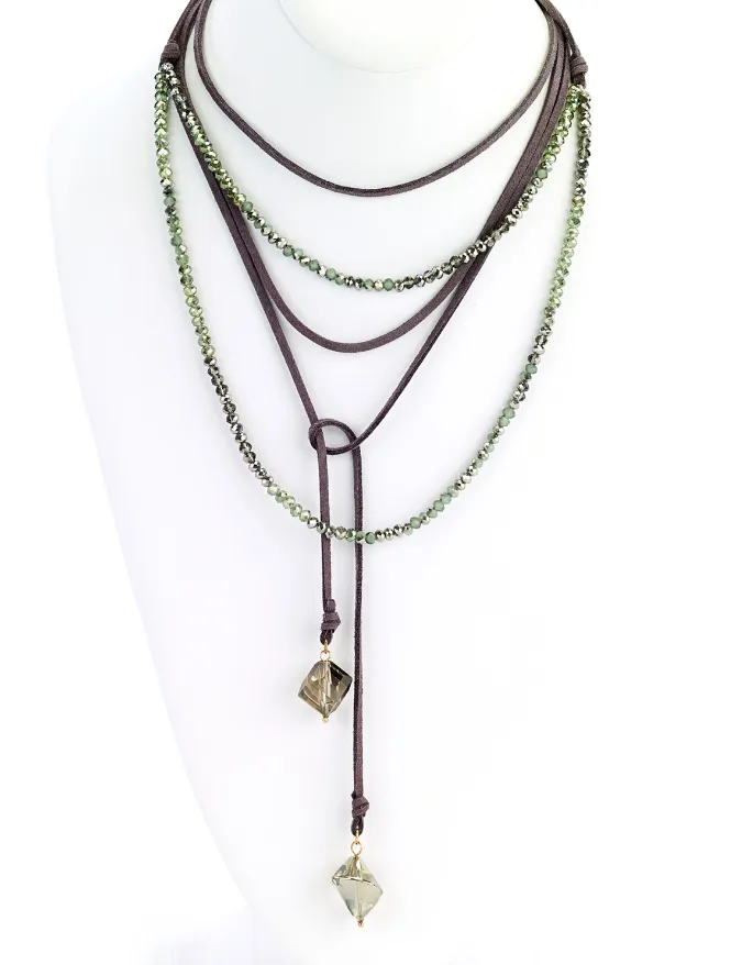 Multi-Wrap Leather Necklace with Faceted Beads