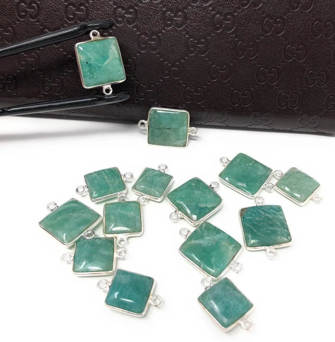 Natural Amazonite Gemstone Connector, Sterling Silver Connectors,