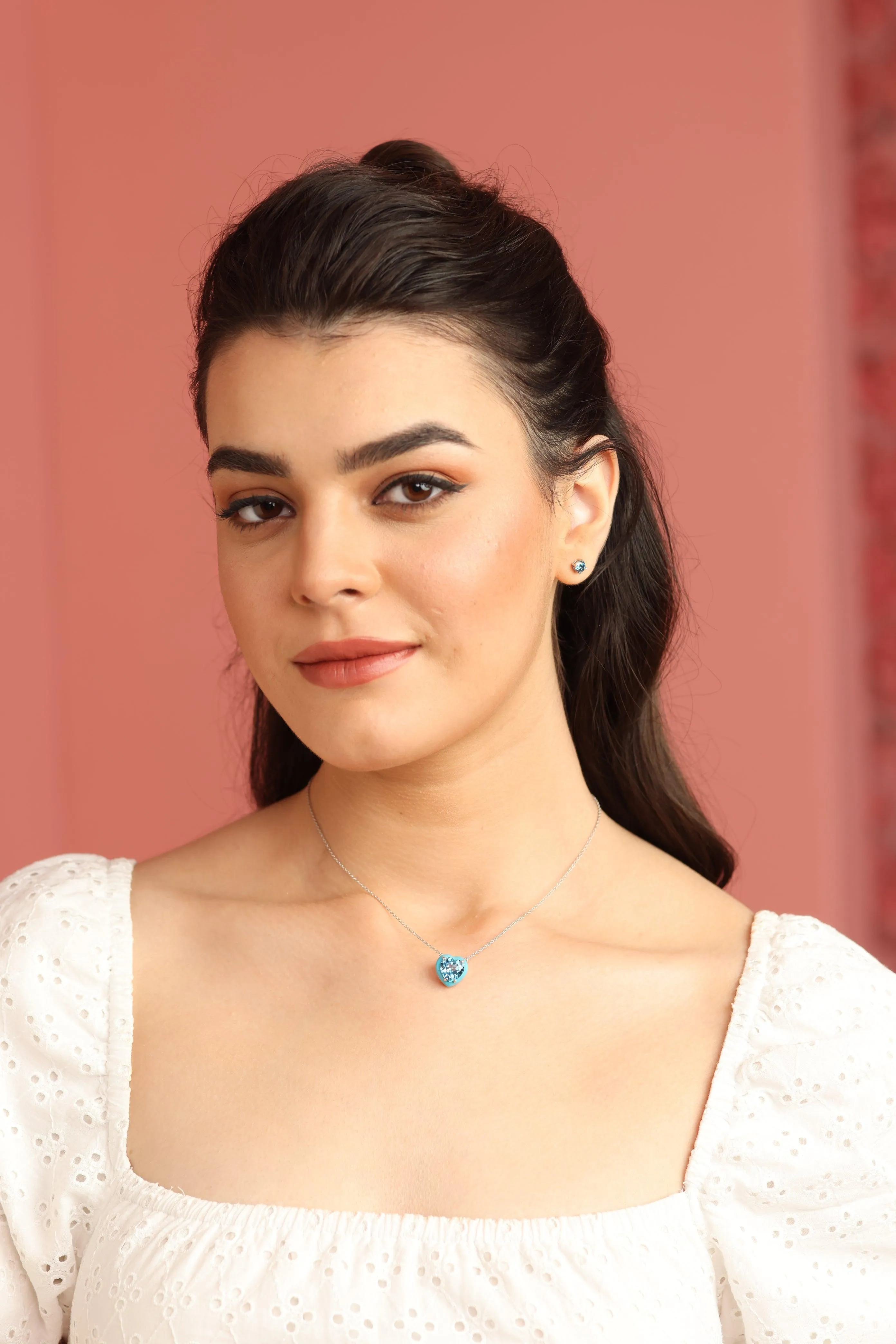 Natural Blue Topaz Heart Pendant Necklace