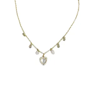 Opal Heart CZ Charm Necklace