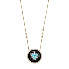 PAVE ONYX INLAY TURQUOISE HEART BURST NECKLACE