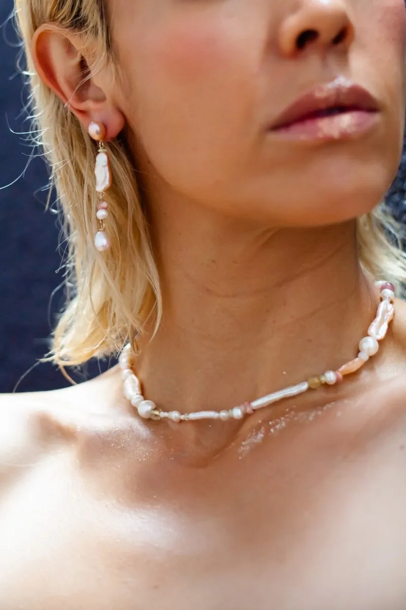 Peach Candy Pearl & Opal Necklace