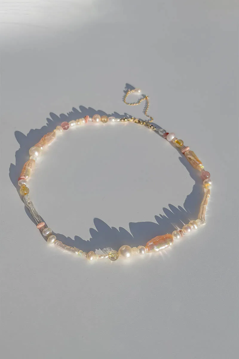 Peach Candy Pearl & Opal Necklace