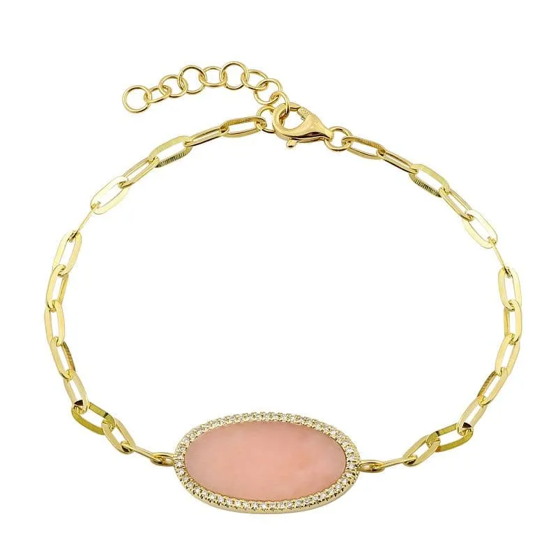 Pink Opal Oval Link Pendant Necklace