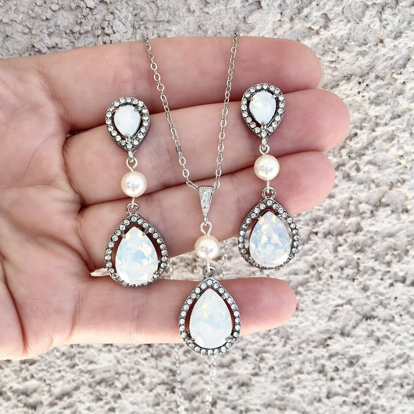 "Opal" - Pearl and Opal Bridal Jewelry Set